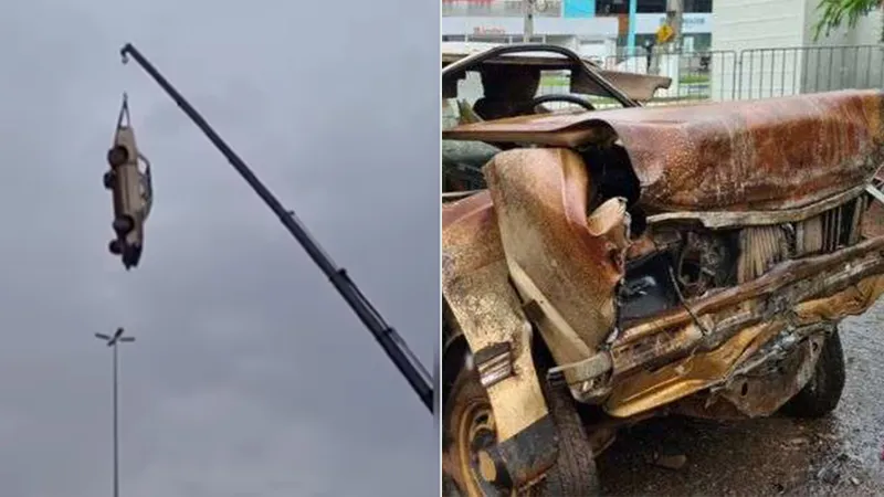 Por que este Ford Del Rey foi pendurado a 25 m de altura para ser destruído