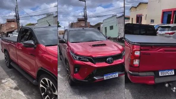 Paraibano resolveu colocar a frente do novo SW4 Diamond e câmbio automático em uma Hilux 2018 Cabine Simples Manual 