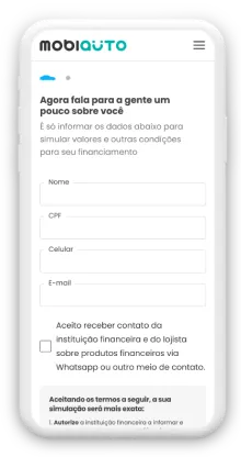 Primeiro passo para simular o financiamento no site da Mobiauto