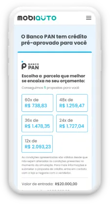 Terceiro passo para simular o financiamento no site da Mobiauto