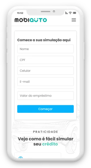 Primeiro passo para simular o financiamento no site da Mobiauto