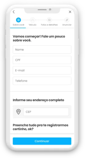 Primeiro passo de como criar um anúncio no site da Mobiauto