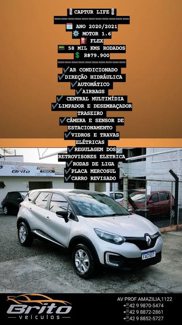 Carro Renault Captur 2021 Life 1.6 16v SCe CVT (Flex)
