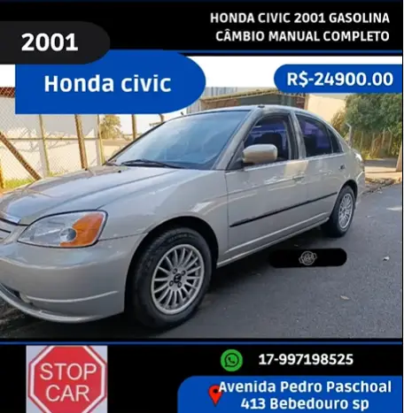 Carro Honda Civic 2001 Sedan EX 1.7 16V