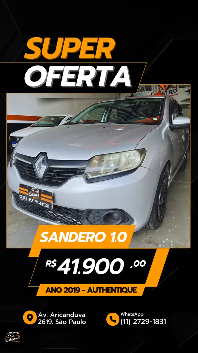 Carro Renault Sandero 2019 Authentique 1.0 12V SCe (Flex)
