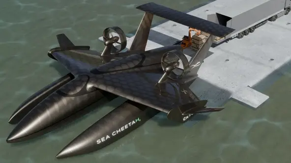 O Sea Cheetah WIGE é um conceito de navio elétrico voador que funciona com base no efeito solo 