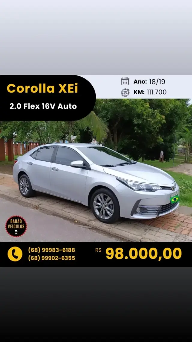 Carro Toyota Corolla 2019 2.0 XEi Multi-Drive S (Flex)