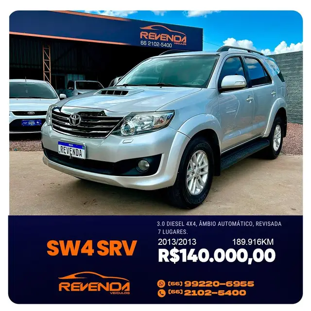 Carro Toyota Hilux SW4 2013 SRV 3.0 4X4 (7 Lugares)