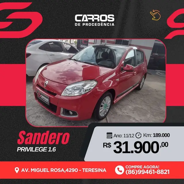Carro Renault Sandero 2012 Privilège 1.6 8V Hi-Torque (flex)