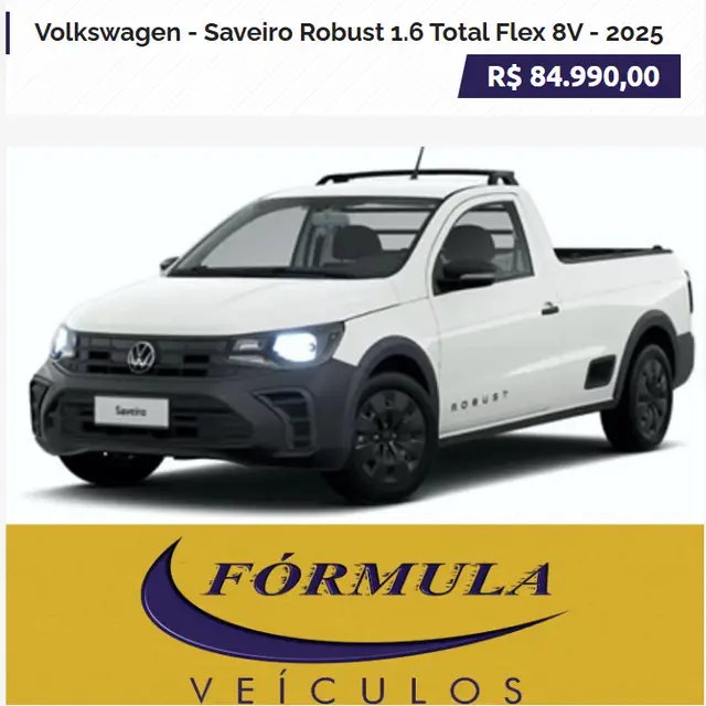 Carro Volkswagen Saveiro 2025 Robust Total Flex 16V