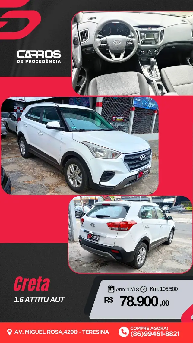 Carro Hyundai Creta 2018 Attitude 1.6 (Aut) (Flex) (PCD)