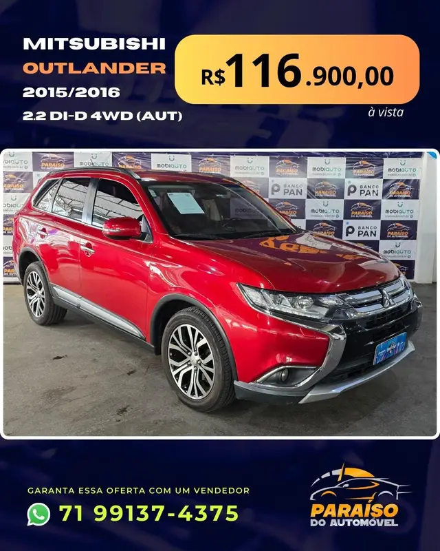 Carro Mitsubishi Outlander 2016 GT 4WD 3.0 V6 (Aut)