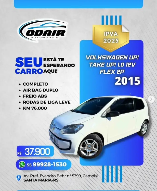 Carro Volkswagen Up! 2015 1.0 12v E-Flex take up! 2p