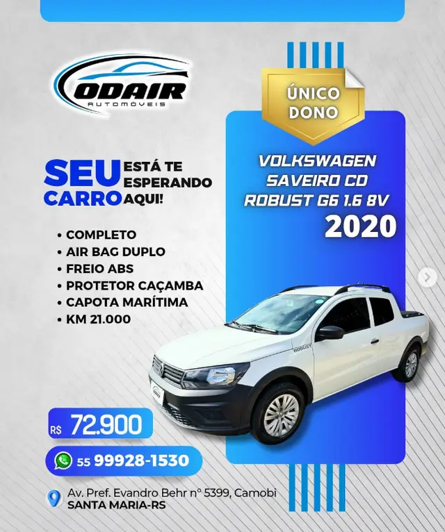 Carro Volkswagen Saveiro 2020 Robust 1.6 MSI CD (Flex)