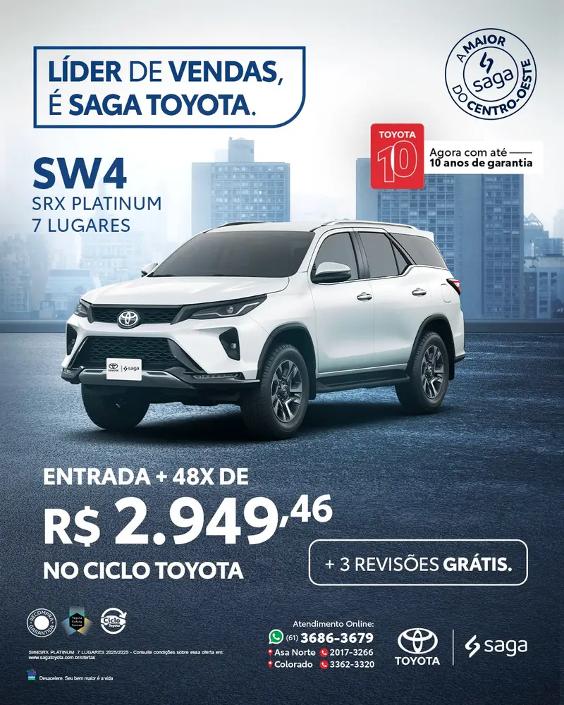 Toyota SW4 SRX Platinum 2.8 Turbodiesel 4x4 (Aut.) (7 Lugares)