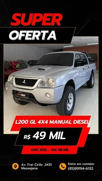 Carro Mitsubishi L200 2010 L 200 GL 4x4 2.5 Turbo (cab. dupla)