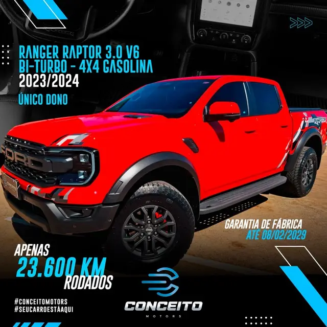 Carro Ford Ranger Cabine Dupla 2024 Ranger Raptor 3.0 V6 Bi-Turbo 4WD AUT.