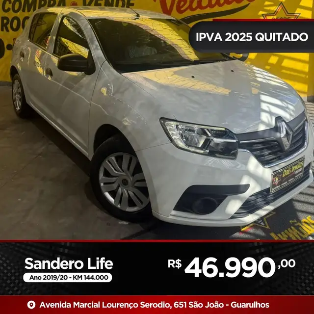Carro Renault Sandero 2020 Life 1.0 12V SCe (Flex)