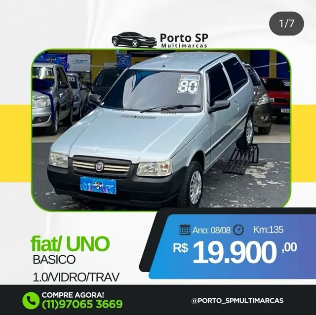 Carro Fiat Uno Mille 2008 Fire 1.0 (Flex)