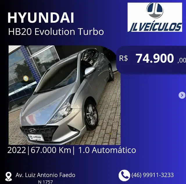 Carro Hyundai HB20 2022 1.0 Evolution Turbo (Aut) (Flex)