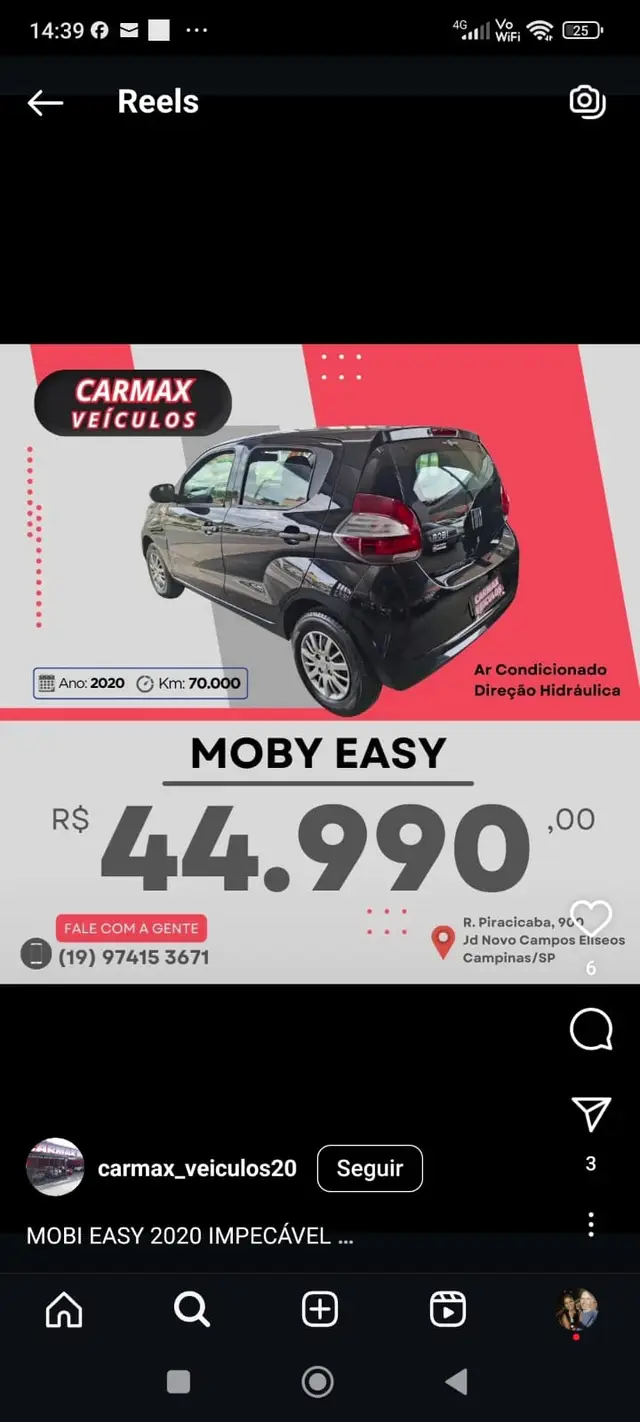 Carro Fiat Mobi 2020 Evo Easy 1.0 (Flex)