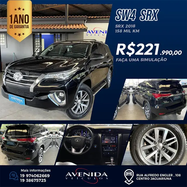 Carro Toyota SW4 2018 2.8 TDI SRX 5L 4x4 (Aut)