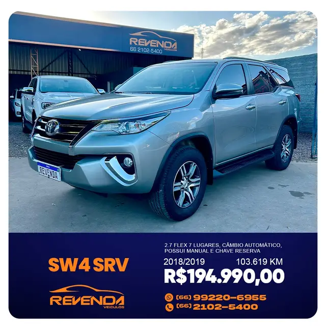 Carro Toyota SW4 2019 2.7 SRV 7L 4x2 (Aut) (Flex)