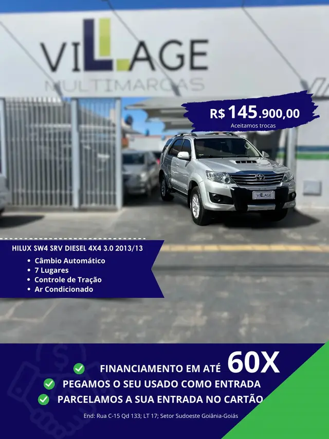 Carro Toyota Hilux SW4 2013 SRV 3.0 4X4 (7 Lugares)