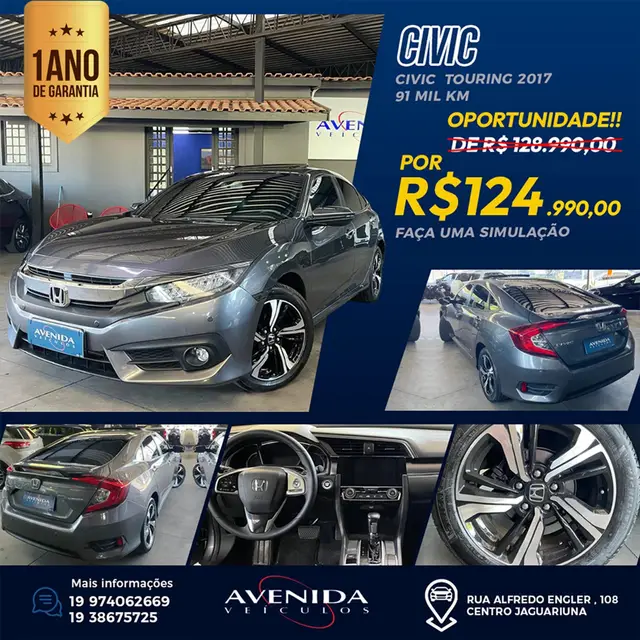 Carro Honda Civic 2017 Touring 1.5 Turbo CVT