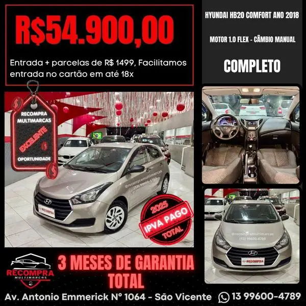 Carro Hyundai HB20 2018 1.0 Comfort (Flex)