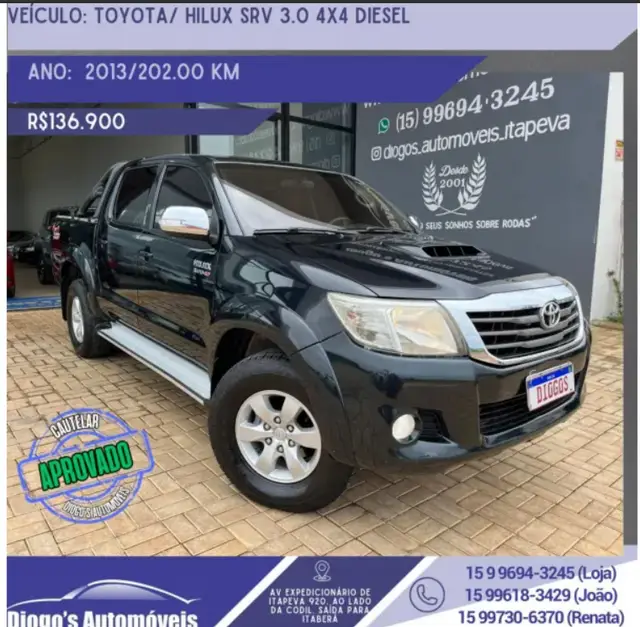 Carro Toyota Hilux Cabine Dupla 2013 Hilux 3.0 TDI 4x4 CD SRV (Aut)