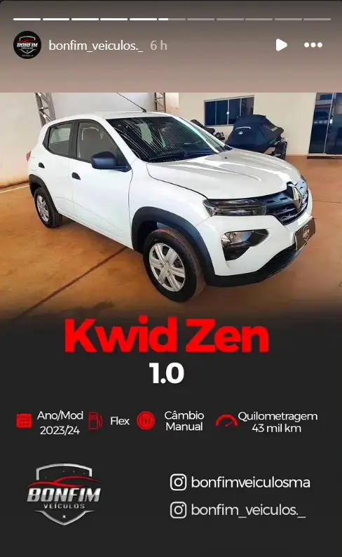 Carro Renault Kwid 2024 Zen 1.0 12v SCe (Flex)