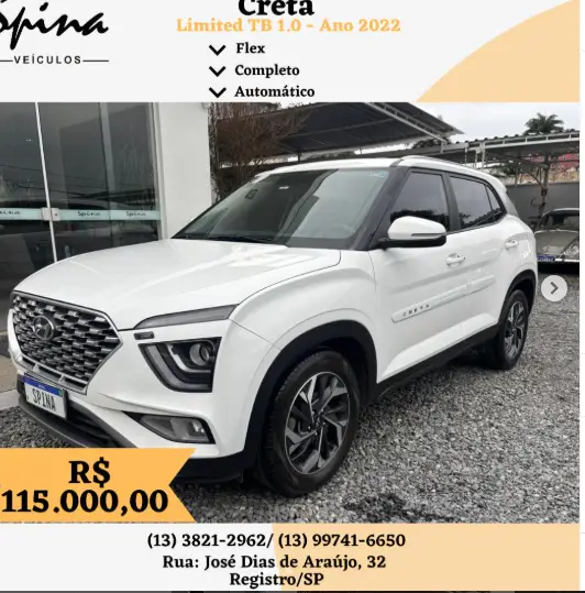Carro Hyundai Creta 2022 Limited 1.0 Turbo (Aut) (Flex)