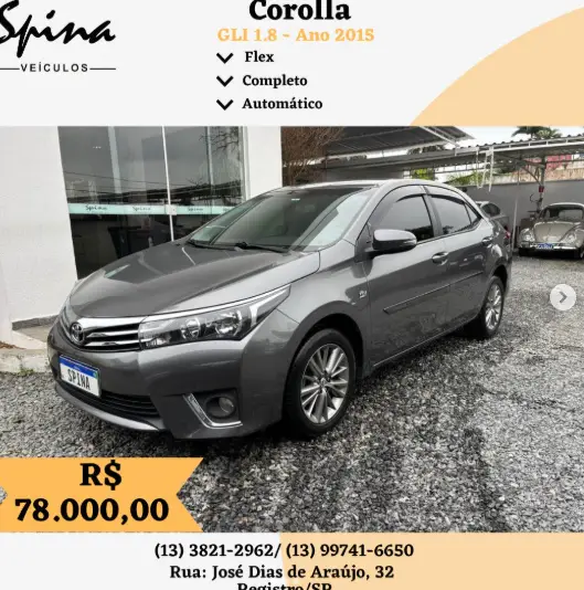 Carro Toyota Corolla 2015 Sedan 1.8 Dual VVT-i GLi Multi-Drive (Flex)
