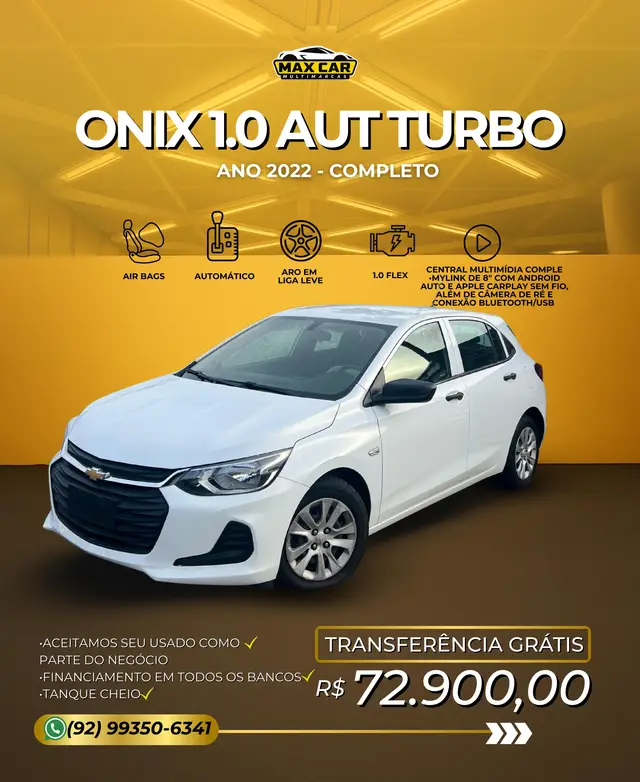 Carro Chevrolet Onix 2022 1.0 Turbo (Flex) (Aut)