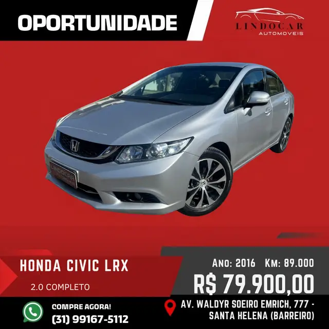 Carro Honda Civic 2016 LXR 2.0 i-VTEC (Aut) (Flex)