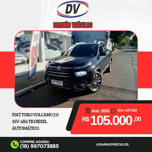 Carro Fiat Toro 2020 2.0 TDI Volcano Auto 4WD