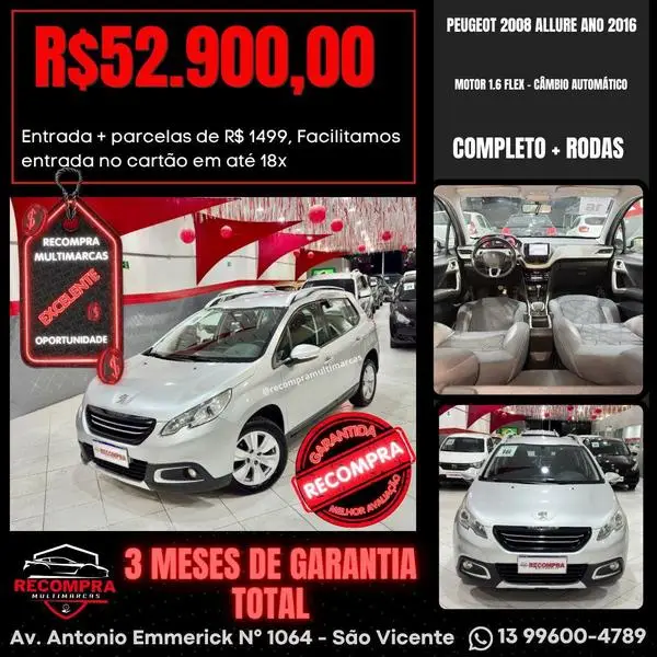 Carro Peugeot 2008 2016 Allure 1.6 16V (Aut) (Flex)
