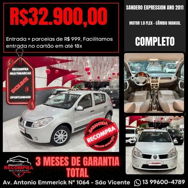 Carro Renault Sandero 2011 Authentique 1.0 16V (flex)