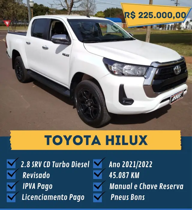 Carro Toyota Hilux Cabine Dupla 2022 SRV 2.8 TDI CD 4x4 (Aut)