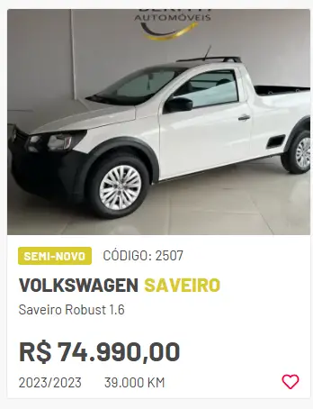 Carro Volkswagen Saveiro 2023 Robust 1.6 CS MPI