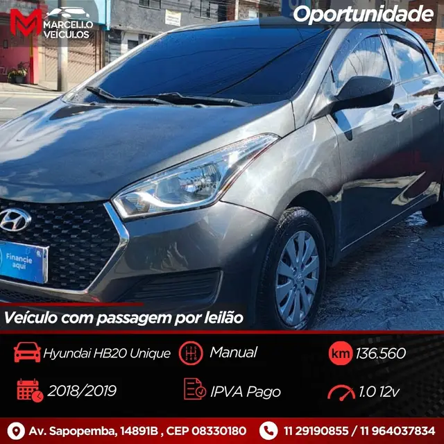 Carro Hyundai HB20 2019 1.0 Unique (Flex)