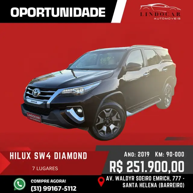 Carro Toyota SW4 2019 2.8 TDI SRX Diamond 7L 4x4 (Aut)