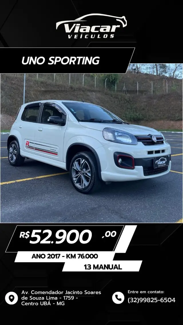 Carro Fiat Uno 2017 Sporting 1.3 Firefly (Flex)