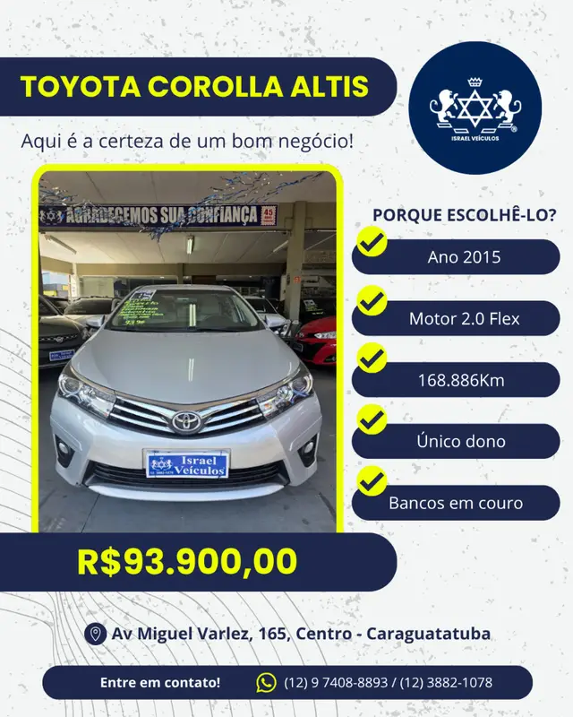 Carro Toyota Corolla 2015 2.0 Altis Multi-Drive S (Flex)