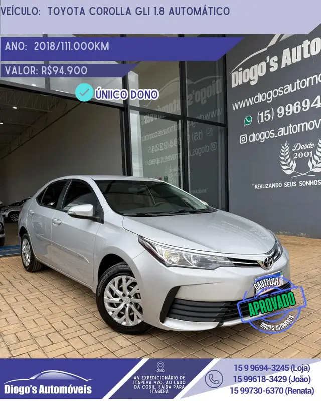 Carro Toyota Corolla 2018 1.8 Dual VVT GLi Multi-Drive (Flex)