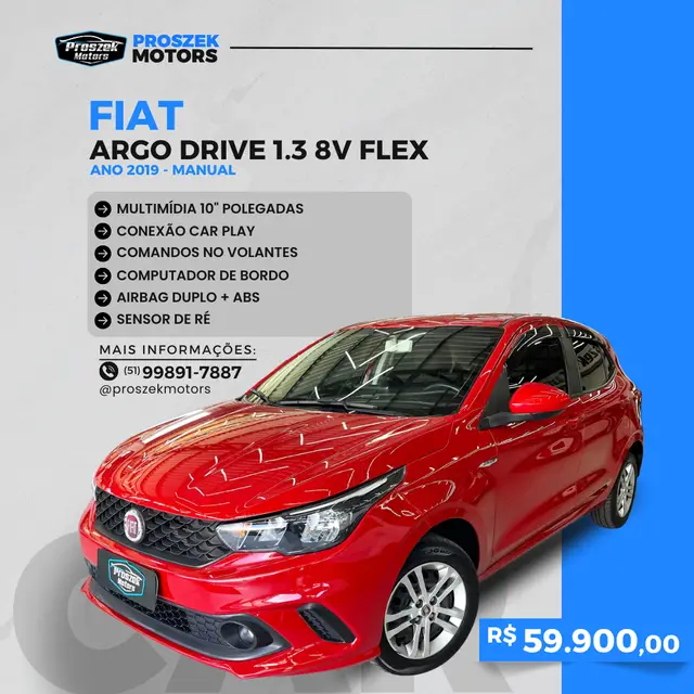 Carro Fiat Argo 2019 Drive 1.3 Firefly (Flex)