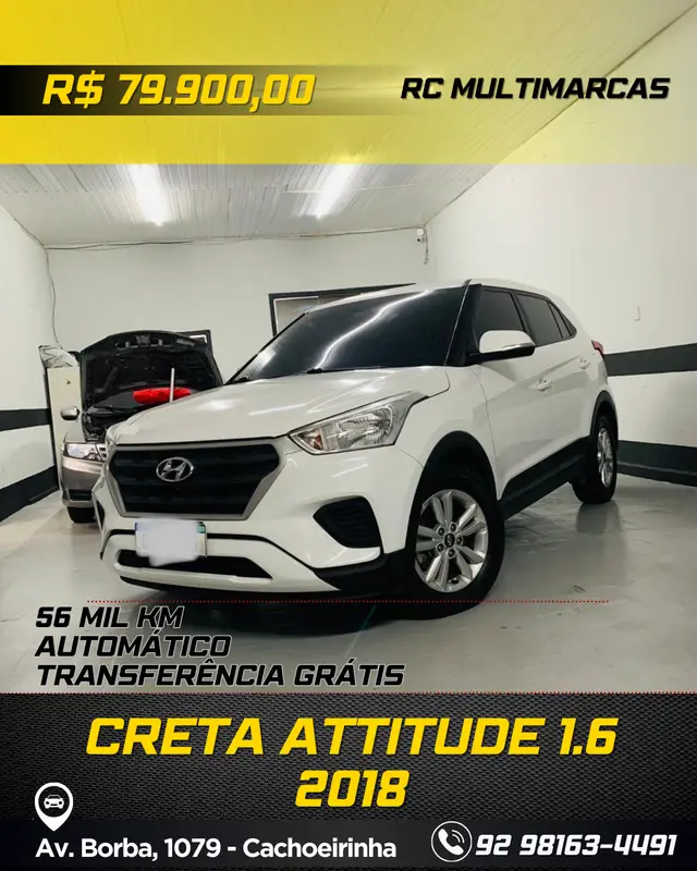 Carro Hyundai Creta 2018 Attitude 1.6 (Aut) (Flex) (PCD)