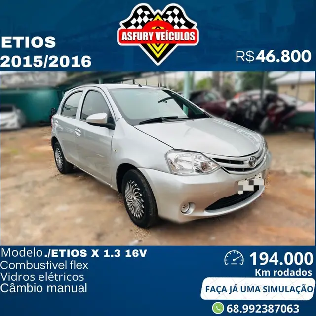 Carro Toyota Etios 2016 X 1.3 (Flex)