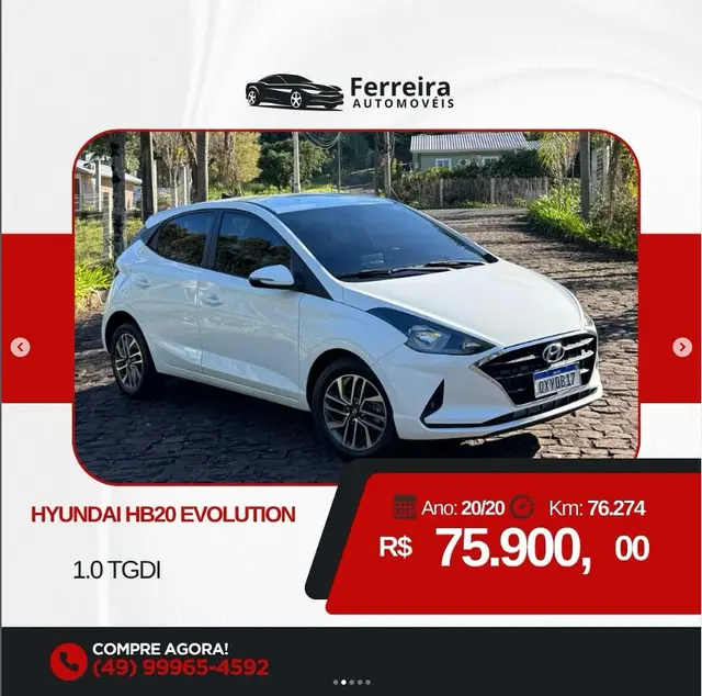 Carro Hyundai HB20 2020 1.0 Evolution Turbo (Aut) (Flex)